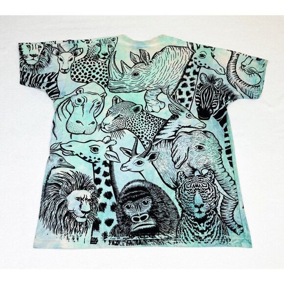 Vintage All Over Print Tie Dye Animals One Size T-shirt Jungle Single Stitch - Picture 3 of 9
